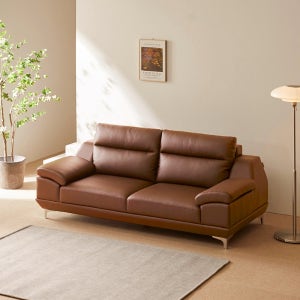 동서가구 뉴테라 천연면피가죽 소파 스툴미포함, 카멜, 3인용