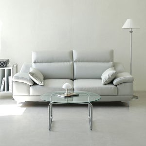 동서가구 뉴테라 천연면피가죽 소파 스툴미포함, 화이트그레이, 3인용