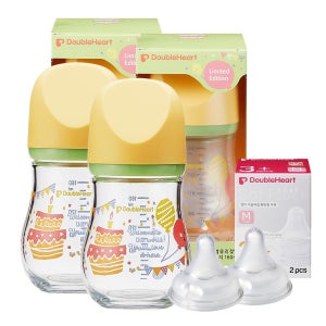 [더블하트] 유리젖병 마이프레셔스 160ml 2개(기프트/파티/하와이) + 젖꼭지2개