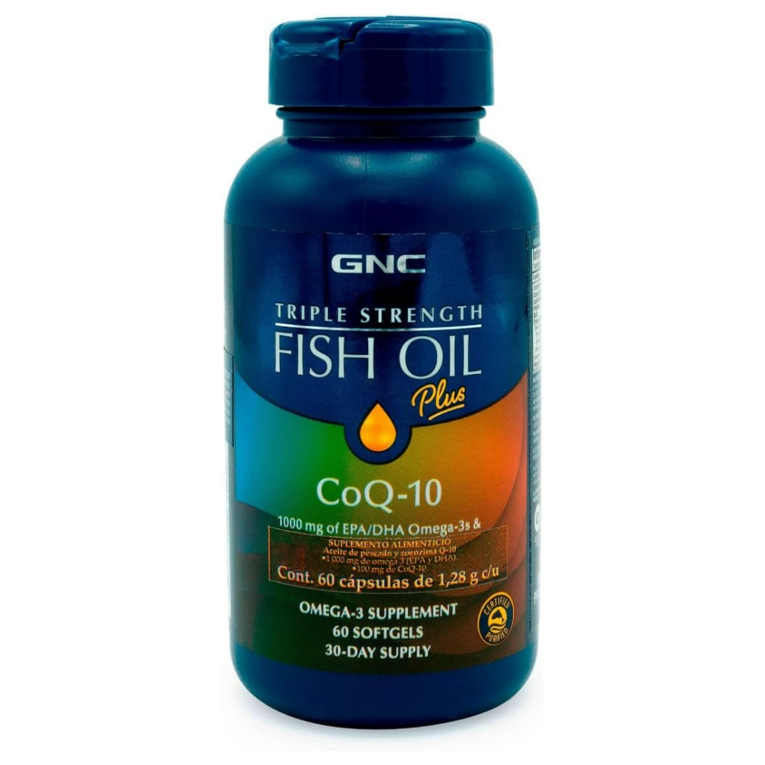GNC <b>트리플</b> 스트렝스 피쉬 오일 <b>플러스</b> CoQ10 <b>오메가</b>3 60소프트젤