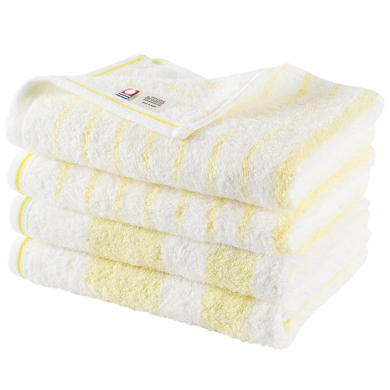 블룸 이마바리 타월 인증 페이스 타올 4장 세트 내추럴 보더 흡수 속건 실내 건조 부드러운 면 100% 일제