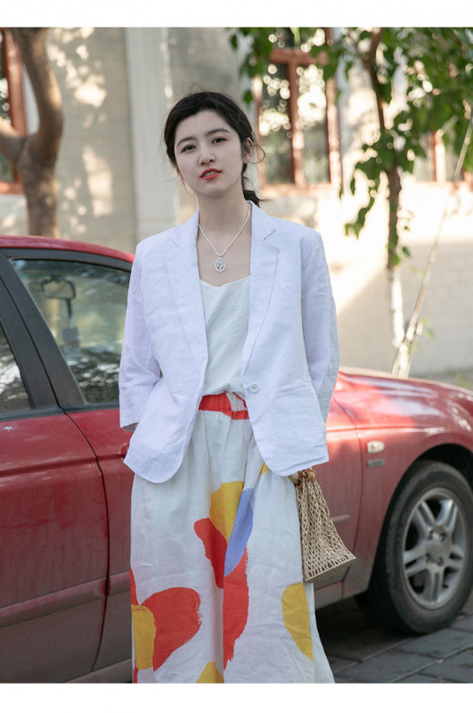 린넨반팔자켓 하객룩 블레이저 여름 브이넥 여자 화이트