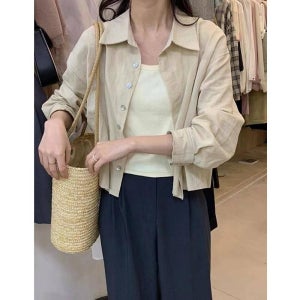여성용 린넨 자외선 차단 여성셔츠 린넨셔츠 데님셔츠 살구색