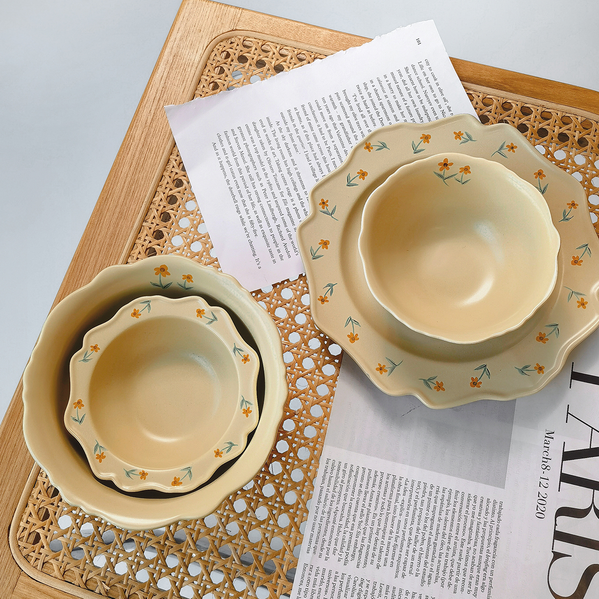 <b>프랑스</b> 작은 꽃 세라믹 그릇 세트 플레이팅 디저트 작은 그릇 4.5 인치 x 1