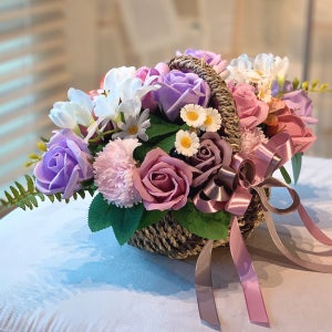 꽃바구니바이올렛(중) 비누꽃다발 발표회 승진 축하 돌잔치 인테리어 어버이날 개업식꽃바구니