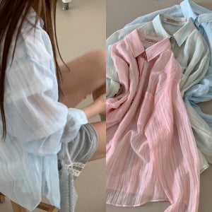 모먼트 moment 26ss 플리 스트라이프 시스루 셔츠 살안타템 (3col)