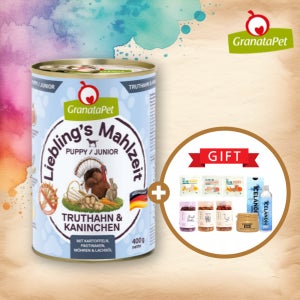 그라나타펫 리블링 말자이트 칠면조와 토끼 400g 퍼피 강아지 기호성 캔 습식 주식 사료