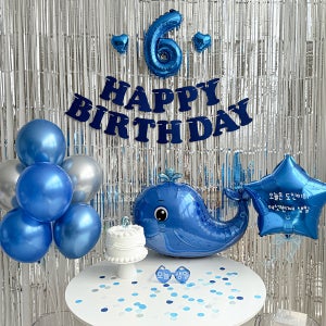 실버 블루 생일 파티 세트 용품 고래 남자 아이 셀프 소품 장식