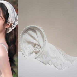 레이스 삼각 스카프 머리띠 헤어밴드 메쉬 두건 넓은 와이드 여성 코디 여름 예쁜 여자