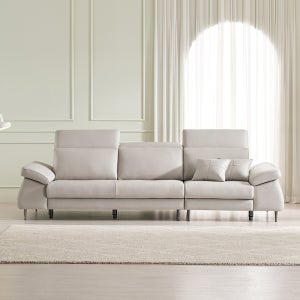 등급E0 보루네오 아트레 이태리 천연통가죽 기능성 쇼파 스툴포함, 라이트그레이, 4인용