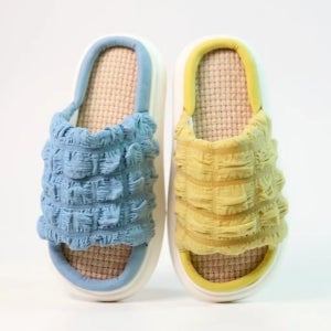 홈집합 귀여운 폭신 주름 슬리퍼 여름용 EVA 실내외 겸용 실내화 블루 옐로우