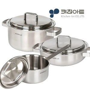 키친아트 스텐316 냄비세트 통5중 인덕션 냄비 3종, 편수+24양수+전골, 1세트