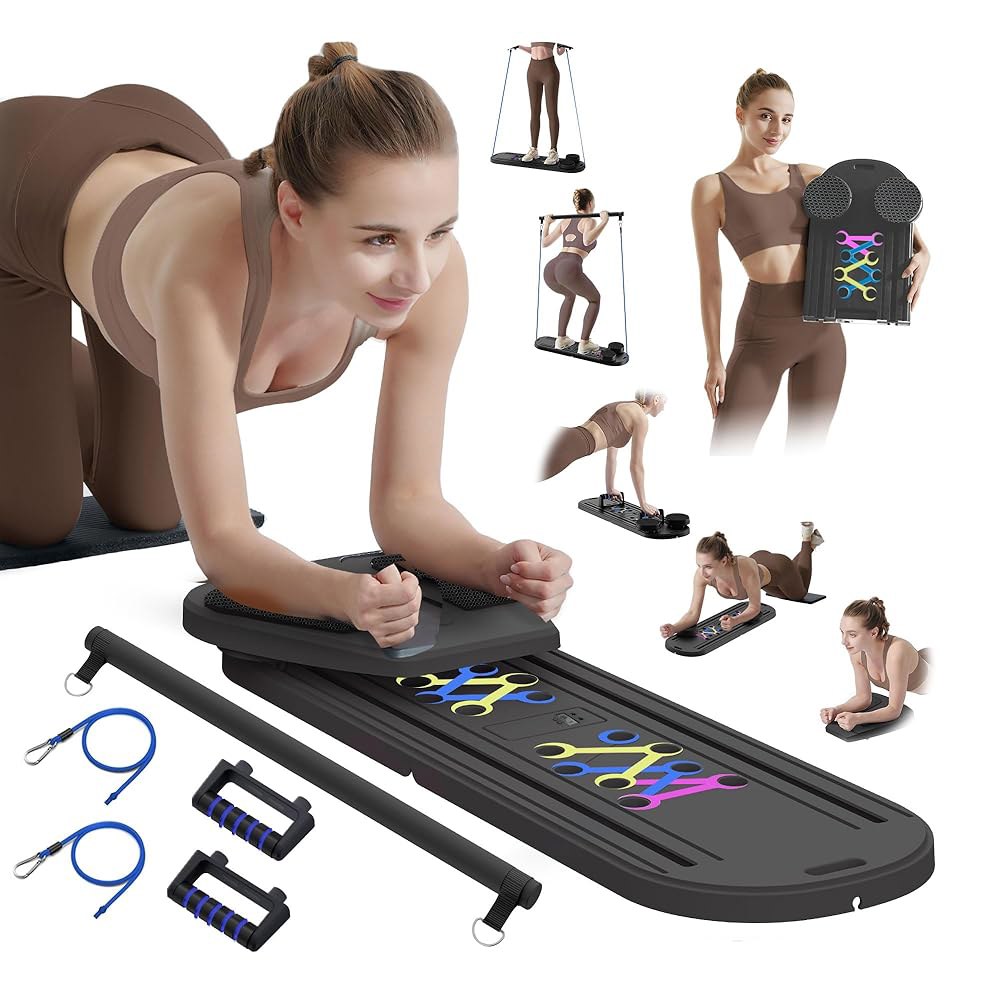 DQI 필라테스 보드 리포머 세트 - 코어 및 복부 트레이닝을 위한 다기능 홈 운동 보드, 여성 초보자를 휴대용 장비