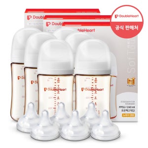 더블하트 모유실감 PPSU 젖병 제뉴인 240ml 트윈 트리플세트(젖병6개+젖꼭지6개)