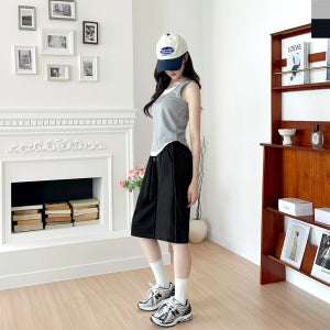 사이드턱 버뮤다 에어 스트레치 와이드 7부 여성 팬츠