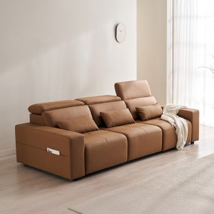 삼익가구 뉴포드 천연 면피 모션 슬라이드 확장형 리클라이너 소파 스툴미포함, 카멜, 4인용
