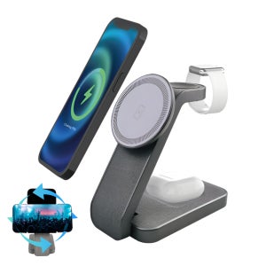 15W 맥세이프 접이식 3 in 1 고속 무선충전기 스마트 워치 블루투스 이어폰 충전 스탠드