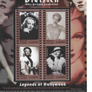 마를레네 디트리히 탄생 100주년 기념우표 2001년 시에라리온 발행 / 상품번호:1000-23