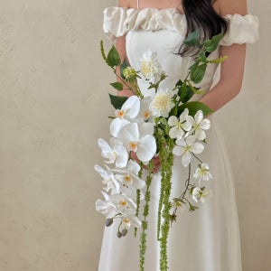 그린 맨드라미 호접란 스카비오사 조화 꽃다발 셀프웨딩 부케