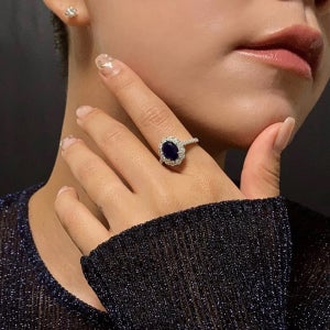 [데시레아] 바로배송 블루 사파이어 다이애나 헤일로 유색 순은 반지 S925 데시레아
