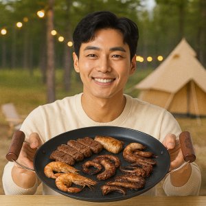 무쇠 그리들 무쇠불판 원형 멀티 그릴 캠핑 대형 그리들팬