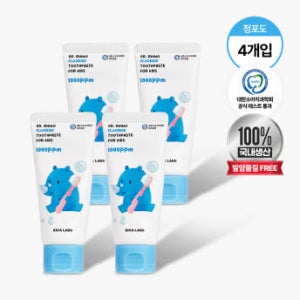 [2+2] 에이카랩스 어린이치약 코뿔소치약 고불소 유아 주니어 어린이 청포도향, 60g, 4개