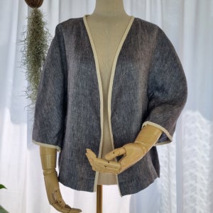 미시룩 브이넥 린넨 로브자켓 연카키,네이비