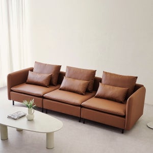 동서가구 모디퍼 가죽 모듈소파 스툴미포함, 카멜, 4인용