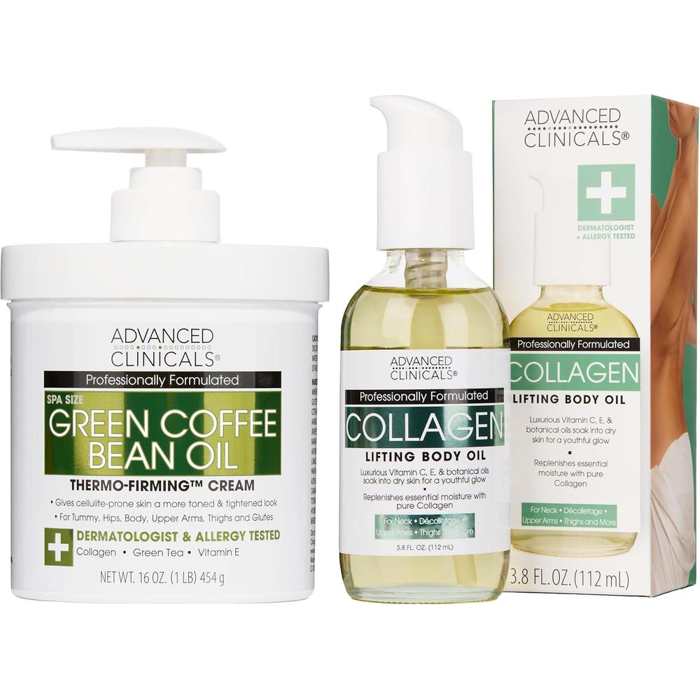 Advanced Clinicals 어드밴스드 클리니컬스 그린 커피 빈 오일 퍼밍 크림+<b>콜라겐</b> <b>바디 세트</b>