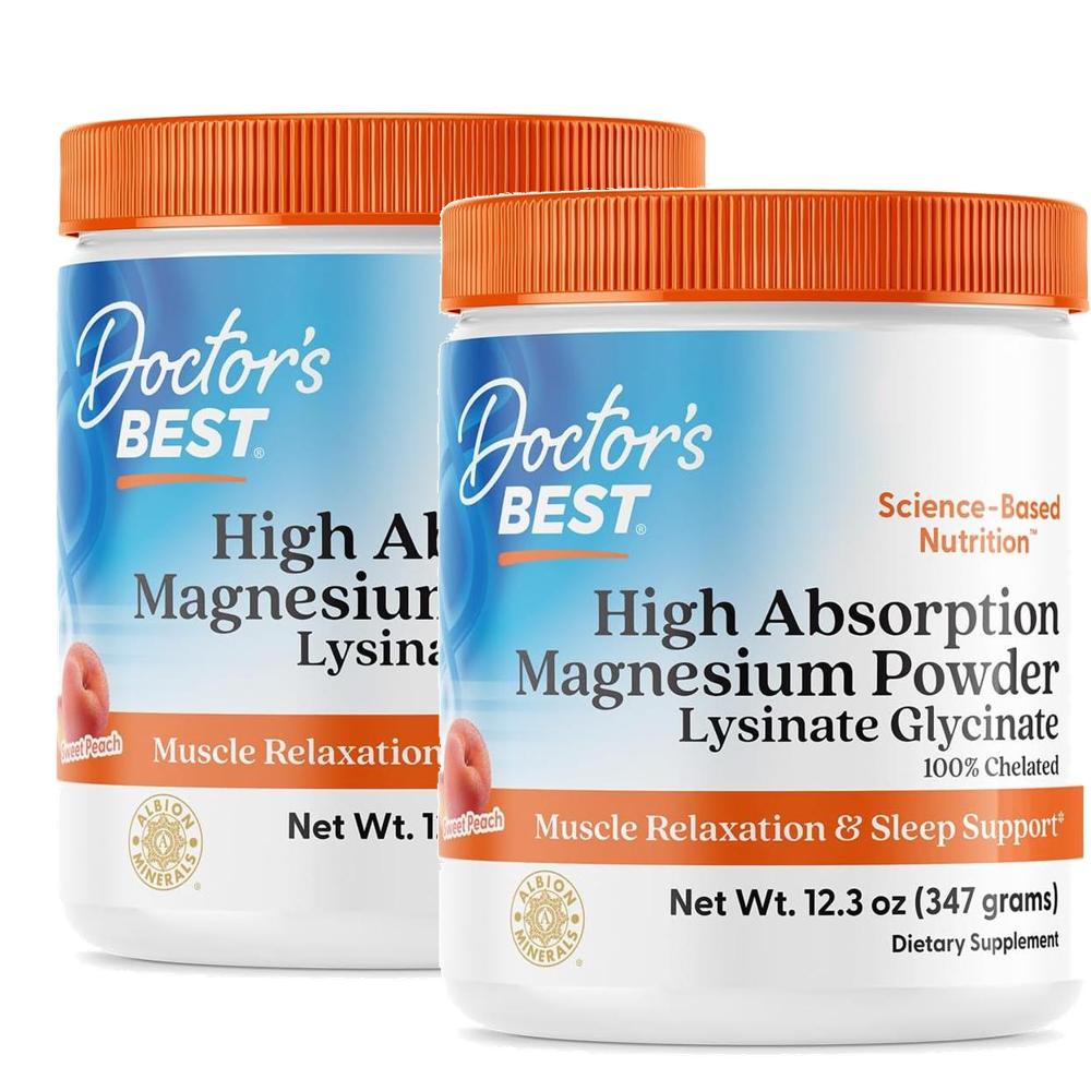 닥터스베스트 <b>마그네슘 파우더 복숭아맛</b> 347g 2개 리시네이트 글리시네이트 킬레이트 Doctor’s Best Magnesium Powder Sweet Peach