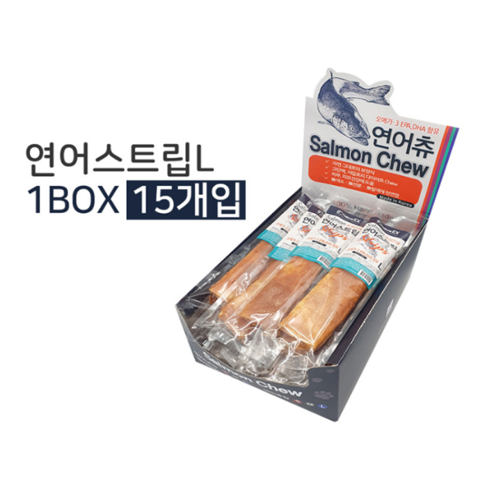 위니펫샵 네츄럴EX 연어츄스<b>트립</b>L 1박스 15개 강아지 맛있는강아지간식 애견 반려견 개간식