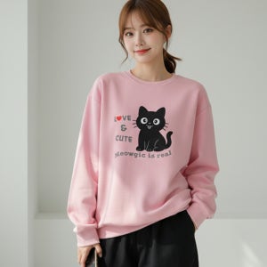 러브캣 맨투맨 오버핏 남녀공용 특양면 루즈핏 데일리룩 기모 커플 학생 남성 여성 여자 남자