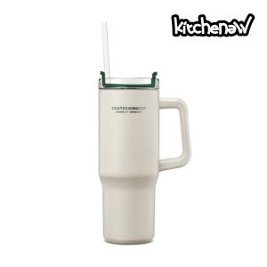 키치뉴 에스테반호프 대용량 손잡이 빨대 보온 보냉 루헨 텀블러 887ml, 크림