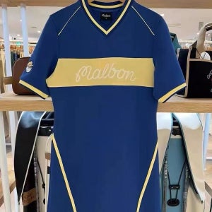 5Y80136 Malbon 여자 브이넥 미니원피스 골프웨어 반팔 배색 골프원피스