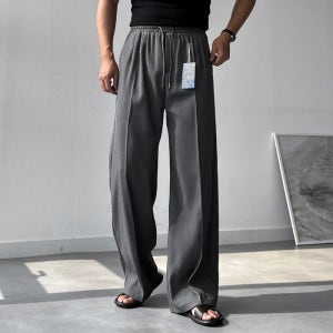 [1+1할인]터보 남자 롱 와이드 더블 핀턱 구김없는 스판 밴딩 슬랙스