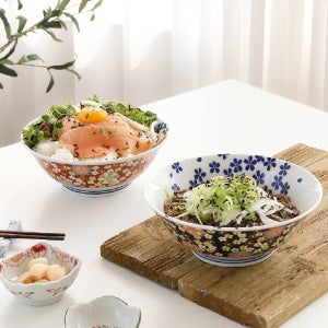 유포코리아 일본 도자기 전사 꽃잎면기 덮밥기 우동기 라면기 레드 블루