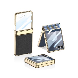 크롬 레더 360도 풀커버 힌지 보호 강화유리 블랙, 갤럭시Z 플립7