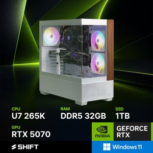 주연테크 시프트 인텔 코어 울트라7 265K RTX 5070 DDR5 32G NVMe 1T 윈도우11 홈 게이밍 컴퓨터 D6265K57W 화이트