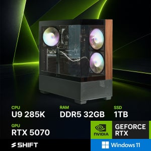 주연테크 시프트 인텔 코어 울트라9 285K RTX 5070 DDR5 32G NVMe 1T 윈도우11 홈 게이밍 컴퓨터 D6285K57W 블랙