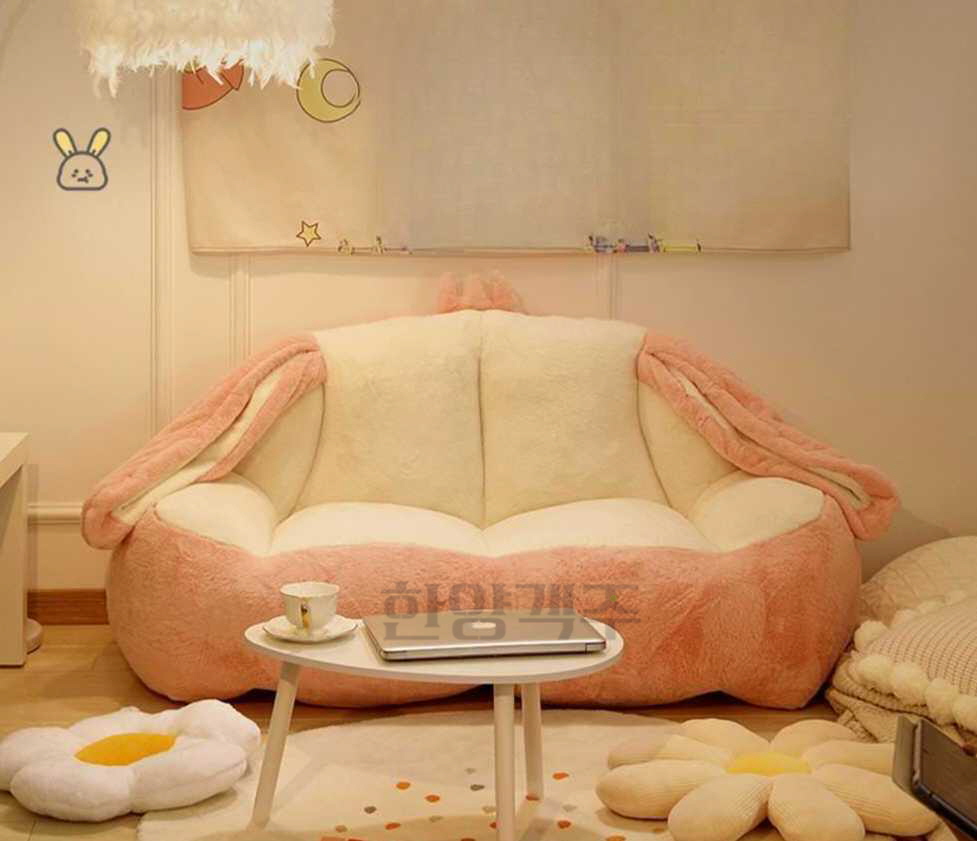 대형 쿠션 쿠션 휴대용 원룸 매트리 좌식 쇼파 토끼 귀 더블 핑크 - 싱글
