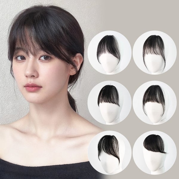 100% 인모 풀뱅 시스루뱅 앞머리가발 똑딱이 부분가발 6종
