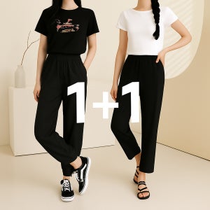 여자 밴딩 팬츠 1+1 조거 와이드 세트 원데이핏 ONeday Fit
