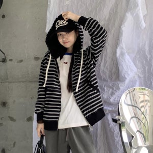 [N배송/단독 컬러][오아이오아이컬렉션] 스트라이프 오버핏 후드집업 (2COLORS)