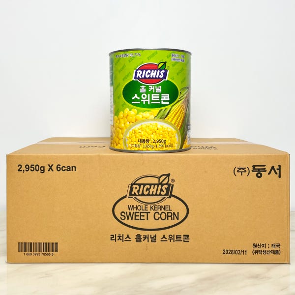 [디스카운트] 리치스 스위트콘 2.95kg X 6개 옥수수캔 콘통조림 옥수수콘 3kg