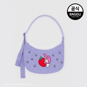 BAGGU 바쿠 산리오 미디움 나일론 크레센트 백 임브로이더드 헬로 키티 마이 멜로디 스트로베리 바쿠키티