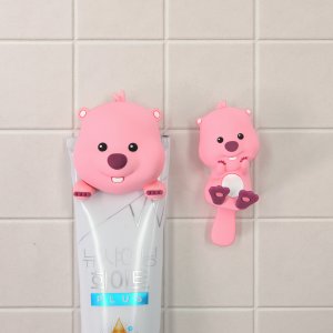 잔망루피 치약 칫솔걸이 세트 실리콘 무타공 흡착 부착식 뤂덕 거치대