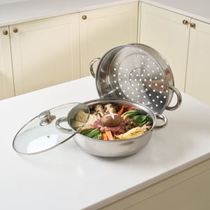 파르셀 IH 인덕션 2단찜냄비 스텐냄비 찜솥 찜기 28cm