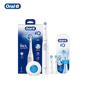 [신제품] 오랄비 전동칫솔 iO2 화이트+얼티밋 클린 화이트 리필모 2입+민트 왁스 치실 1입