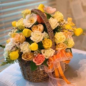 꽃바구니옐로우(대) 비누꽃다발 발표회 승진 축하 돌잔치 인테리어 어버이날 개업식꽃바구니