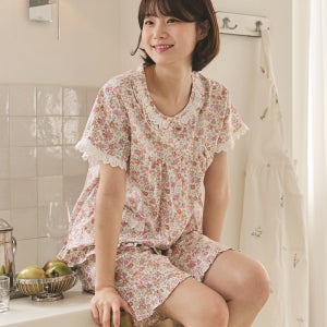 국산 순면 여성 여름 반소매 5부바지 상하 파자마세트 잠옷 홈웨어 이지웨어 글로리 베이지